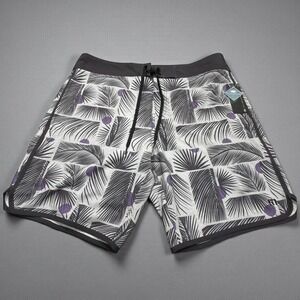 TravisMathew Mens 34 Sail Plans Boardshorts  Heather Grey Palm Print 1MA173 NEW